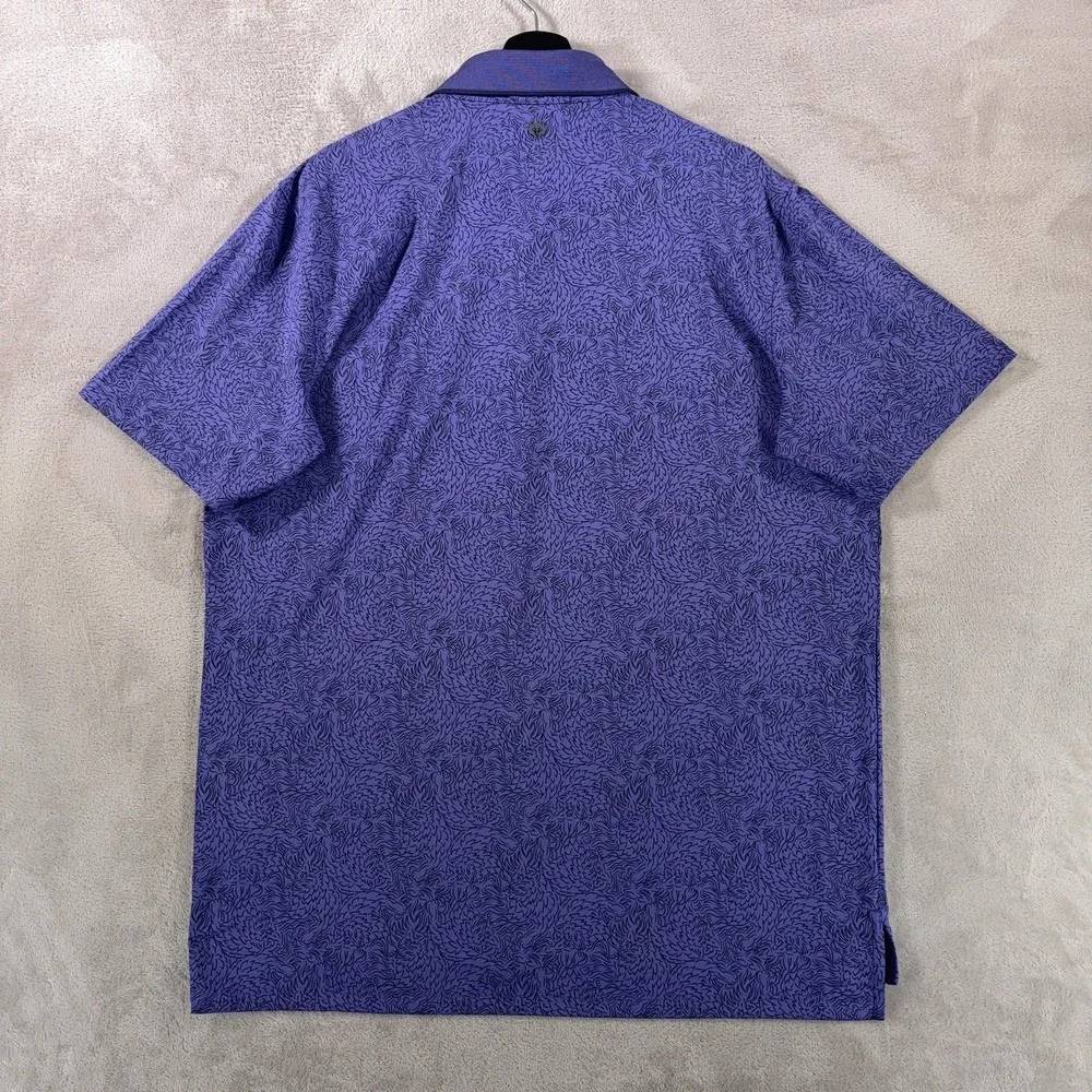 Greyson Polo Shirt Mens Large Purple Golf Performance Stretch Lion Print Miami